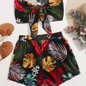Shein tropical print tube top & short set